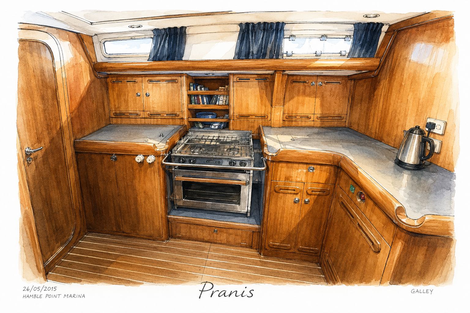 Additional galley and shared living detail aboard PRANIS