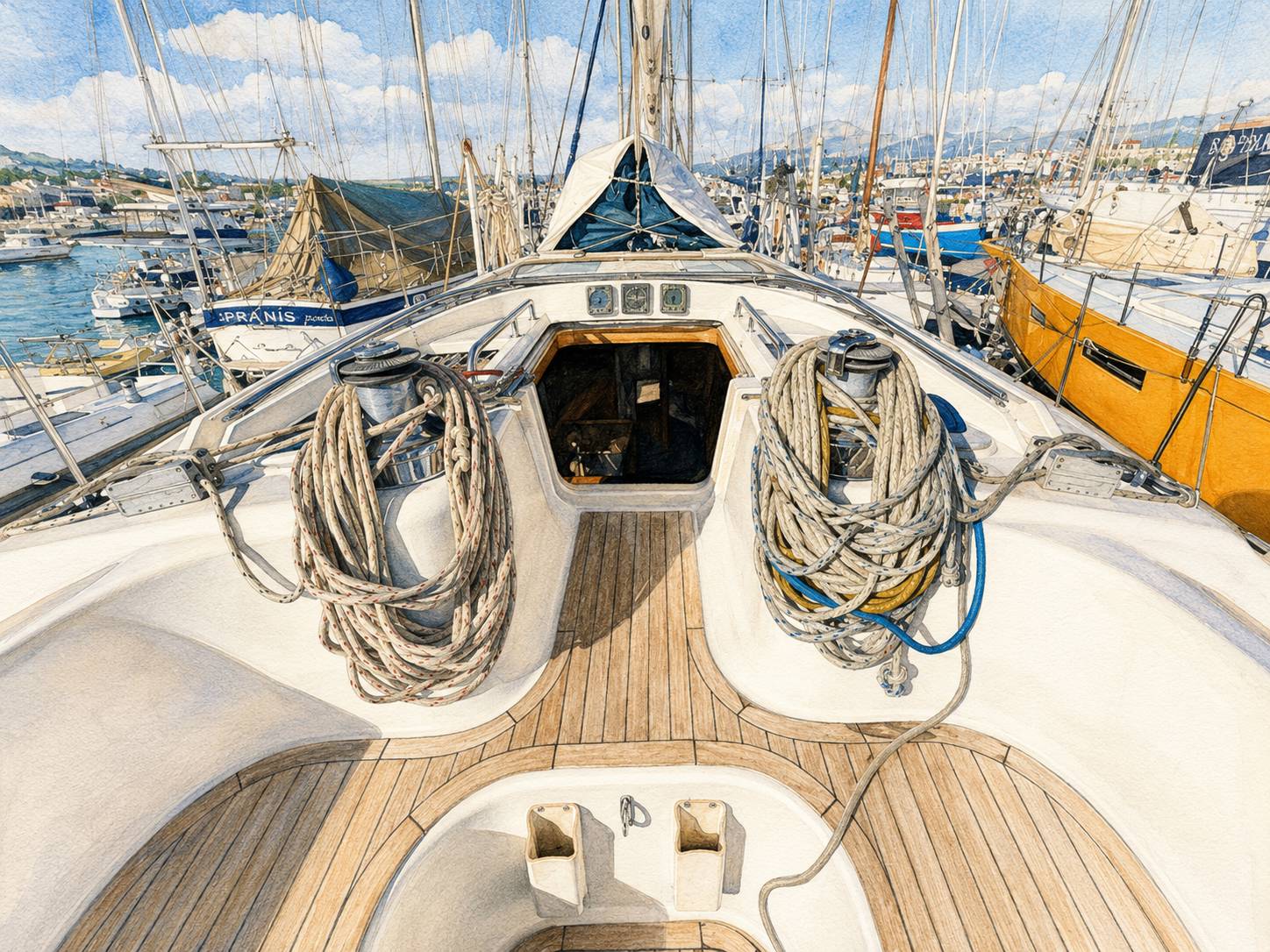 Foredeck and deck layout aboard PRANIS