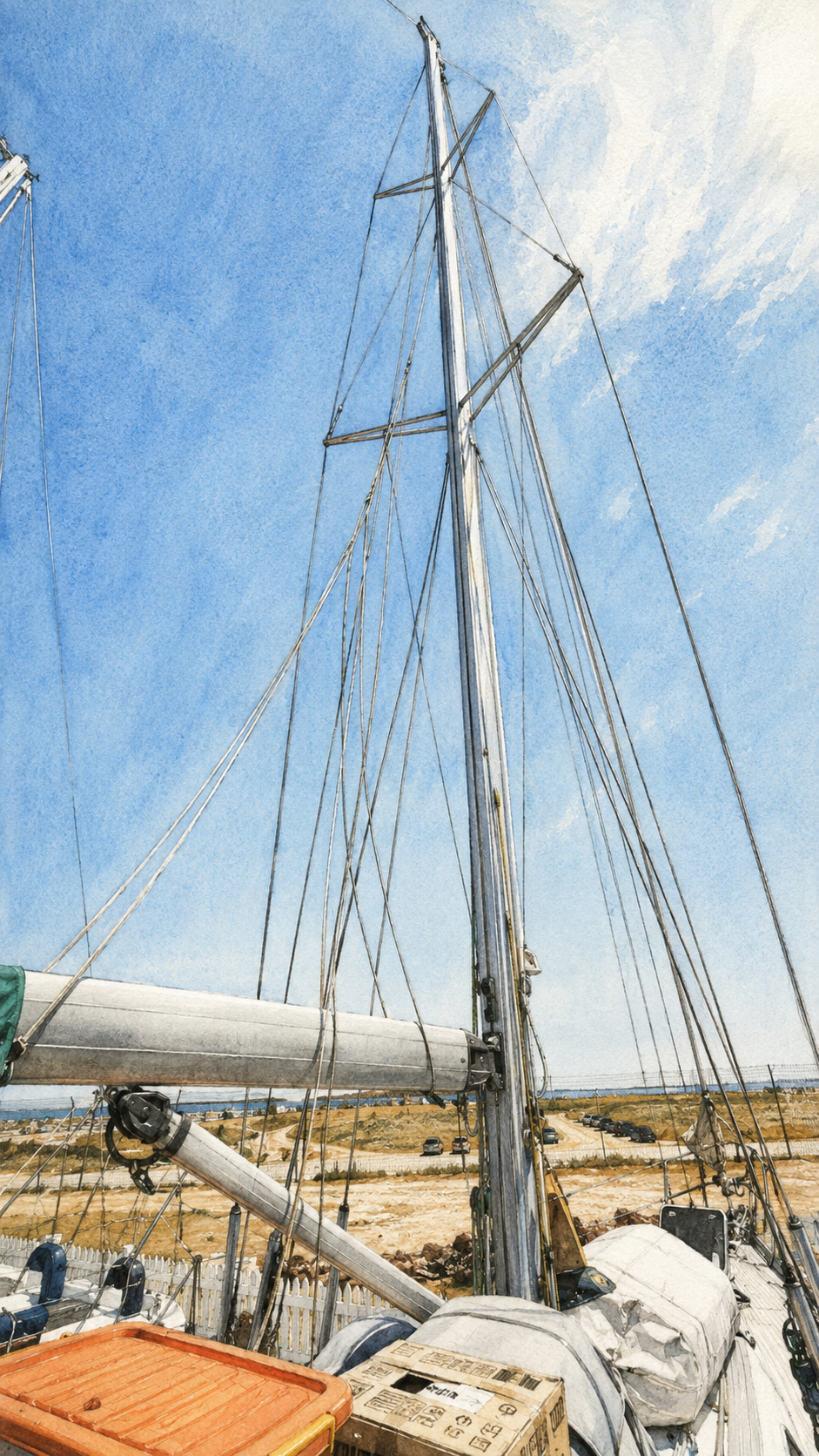 View up the mast and standing rigging of PRANIS
