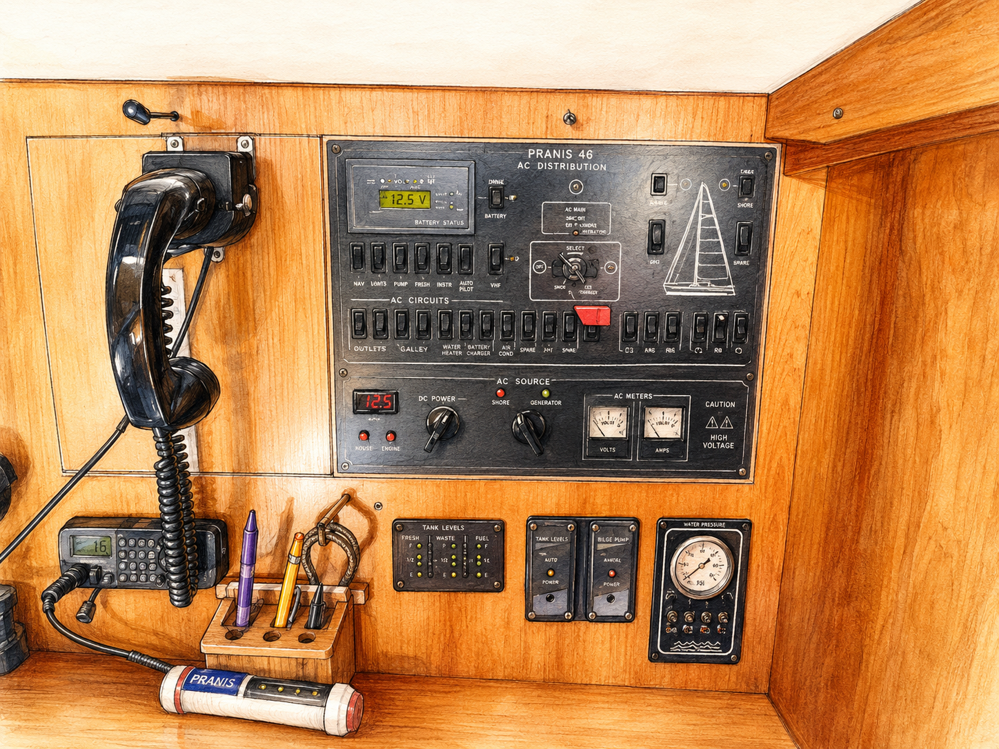 Electrical switch and distribution panel aboard PRANIS