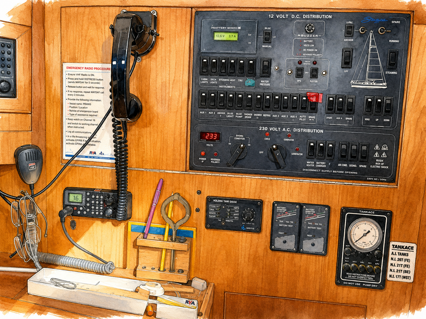 Electrical distribution panel aboard PRANIS
