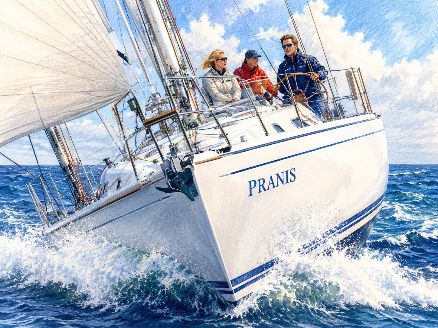 PRANIS sailing offshore in demanding weather, representing flexible future route planning