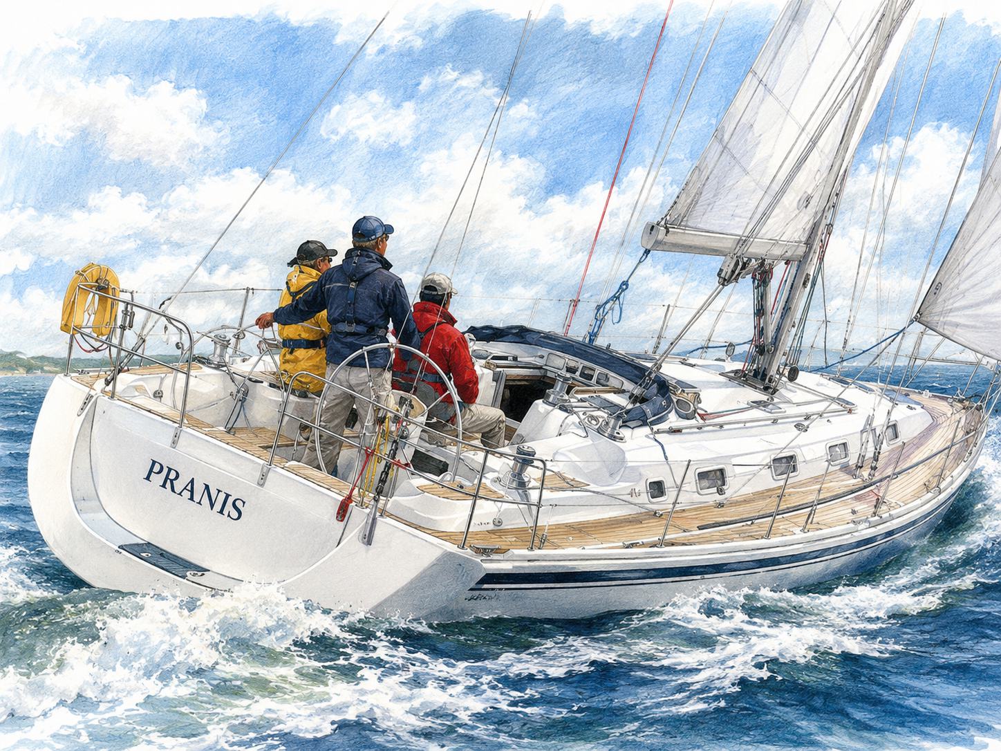 PRANIS sailing under full canvas on open water